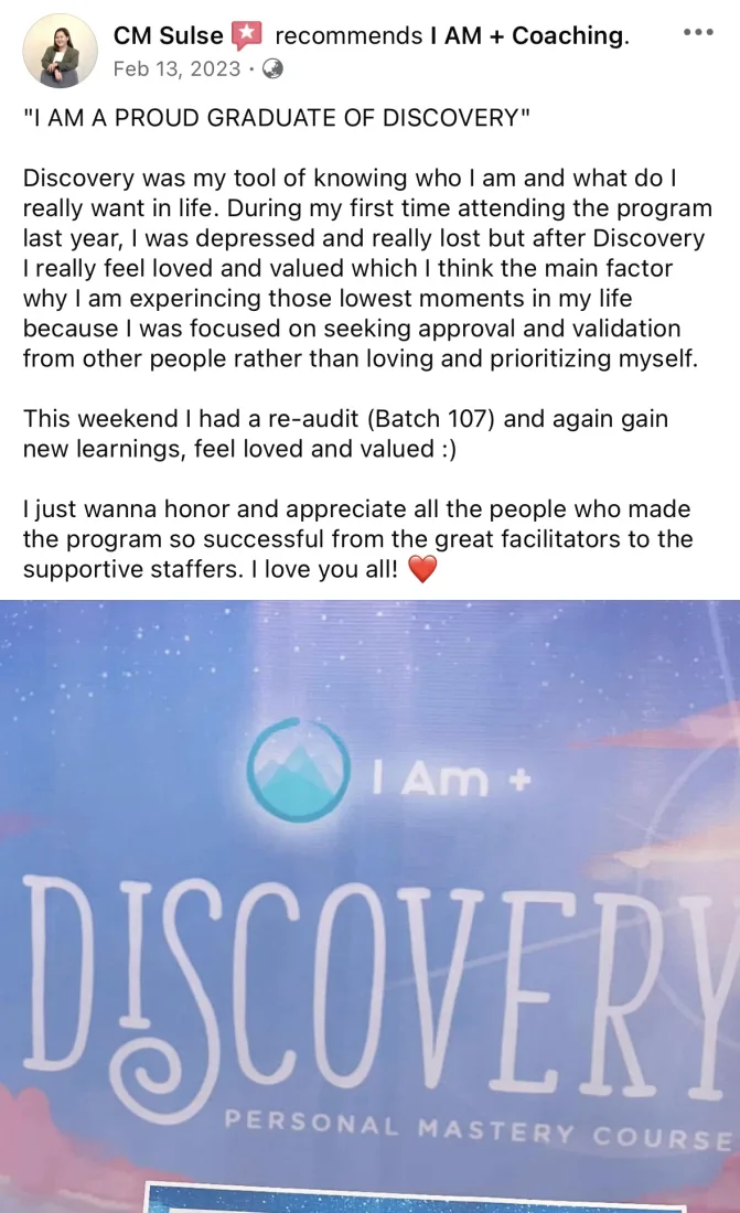 Graduate Facebook testimonial